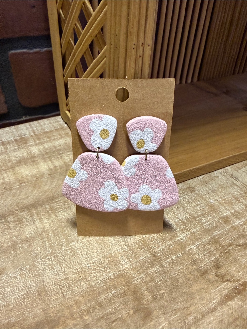 Pink Daisy Drop Earrings - Floral Polymer Clay
